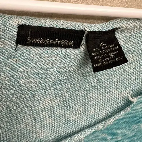 Sweater Project Light Aqua Blue Aztec Short Sleeve Oversized Blouse Size XL