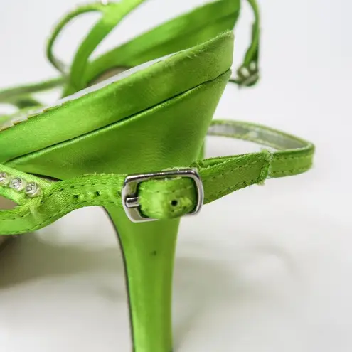 Vintage Y2K Michelangelo Lime Green Rhinestone Heels Size 8.5
