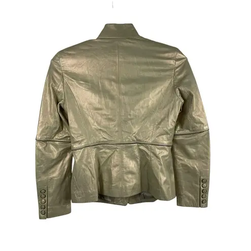 Worth Metallic Gold 100% Genuine Leather Short Full Zip Jacket Size 2