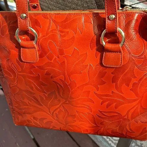 Ladies Valentina Embossed Leather Handbag Handmade in Italy Orange