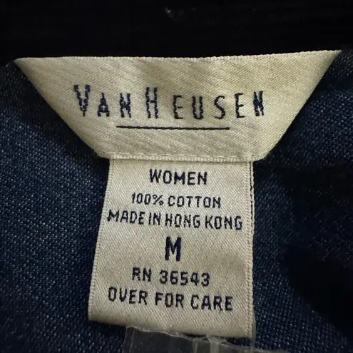 Vintage Denim Embroidered Christmas Shirt Corduroy Collar 90s pine cones medium Blue