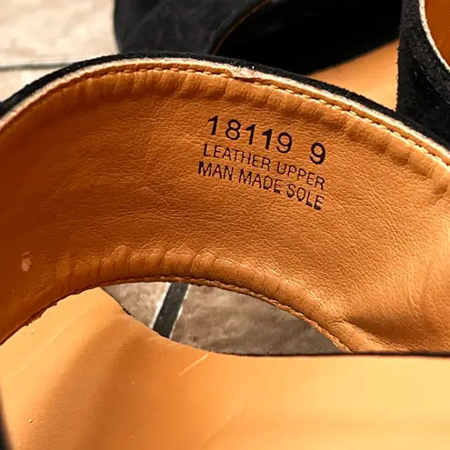 Sophia Milano 9 Black Suede Block Heel Leather Women's Sandals Made In Italy Italian Summer Shoes