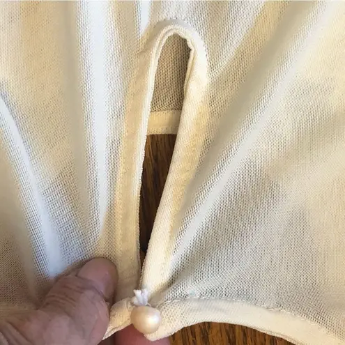 Belle Tweed Ivory Floral Appliqué See Through Sleeveless Bodysuit Size XL