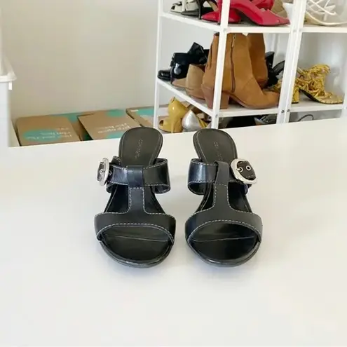 Covington Vintage Y2K Joanne Leather Heeled Mule Sandals Black Size 7