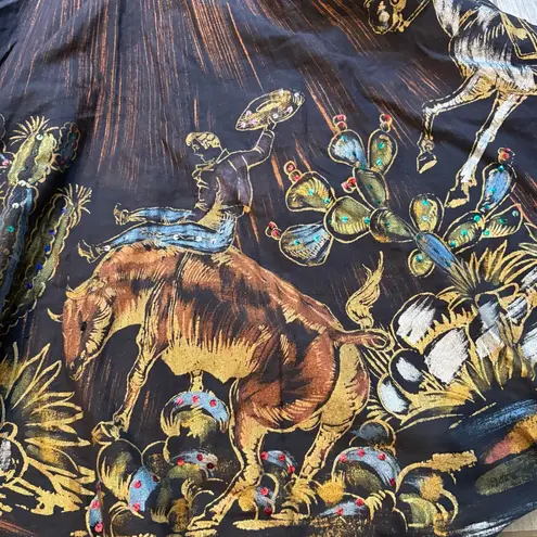 Vintage 1950’s/1960’s Matador Hand Painted Sequined Mexican Cotton Circle Skirt Black Size M