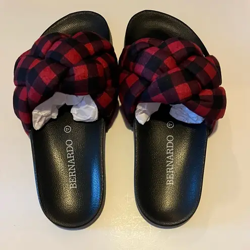 Bernardo ANTHROPOLOGIE Rylee Braided Puffy Plaid Band Slides Comfort, Size 7