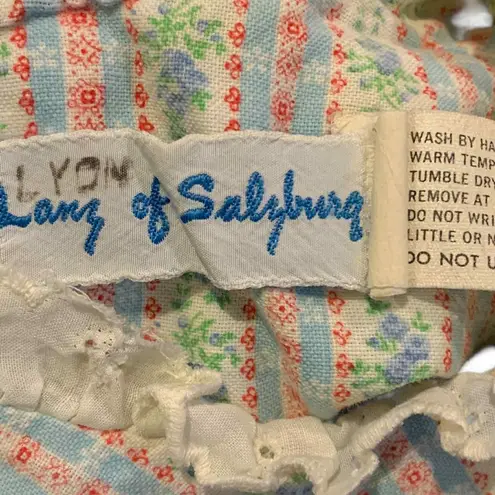 VINTAGE Lanz of Salzburg Cottagecore Nightgown XS Prairie Floral Striped Ruffle Blue