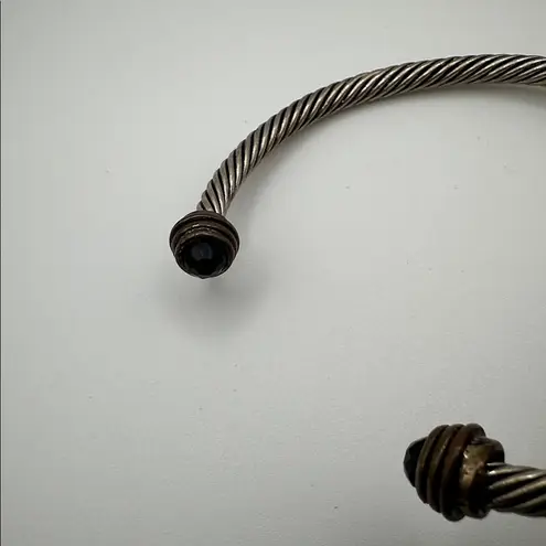 Cable classic Modern Twist Cuff Bracelet Silver tone Black Onyx End Adornment