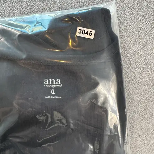 ANA A New Approach Top XL Women's Black Ribbed Knit Square Neck Short Sleeve NWT