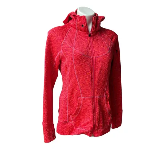 Athleta Orange Pink Space Dye Full Zip Hooded Sweatshirt Jacket, Sz M Red Size M