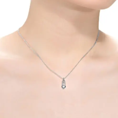 STELLA VALENTINO White Gold Plated Heart Lock and Key Pendant Necklace Silver