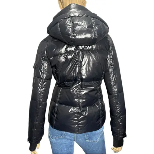 S13 Women’s Size S Black Glossy Hooded Duck Down Filled Puffer Jacket