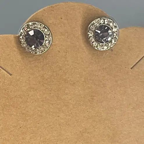NWT Purple Crystal Stud Earrings Silver