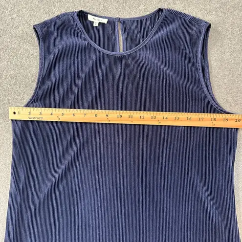 Pleione Blue Pleated Sleeveless Blouse Women's XL Round Neck Tank Top
