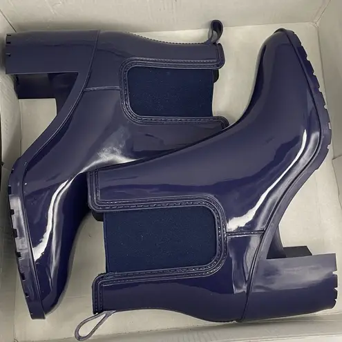 London Fog  blue glossy patent leather heeled rain boots women Size 9