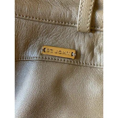 Size M//Designer St John Metallic Champagne Gold Leather Pants High Rise Size M