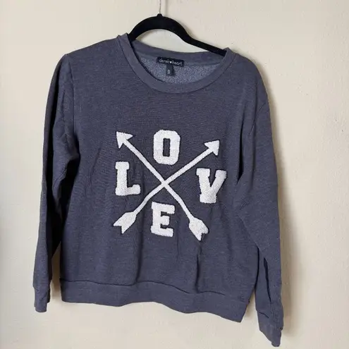 Derek Heart Love Gray Crewneck Sweatshirt with Boucle Detail Size Large