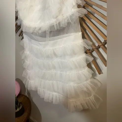 NWT Women’s Velvi Georgia Strapless White Layered Tulle Mini Dress ALine Bridal Size L