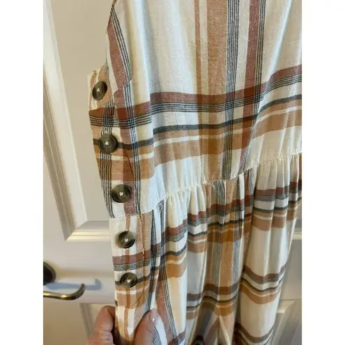 American Eagle  Womens Linen Blend cropped Jumper Romper Sz 0 Ivory Plaid Straps