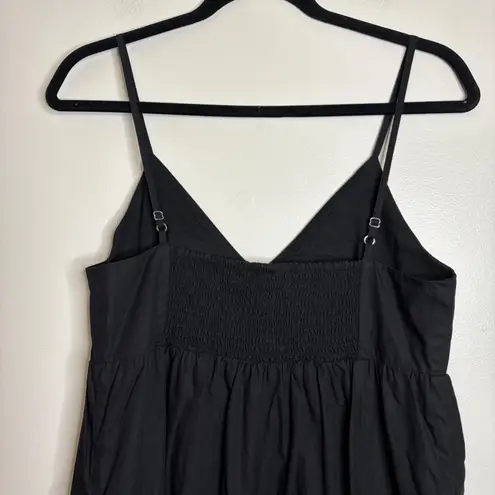 Quince Black Smocked Bodice Spaghetti Strap Maxi Dress Size S Pockets