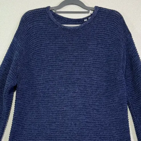 barney's new york Blue Knit Sweater Ramie Cotton Blend Women's Pullover Top