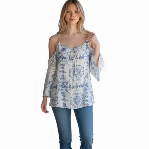 Aakaa BOHO BLUE BELL FLARED LONG SLEEVE COLD SHOULDER SPAGHETTI STRAP MINI DRESS