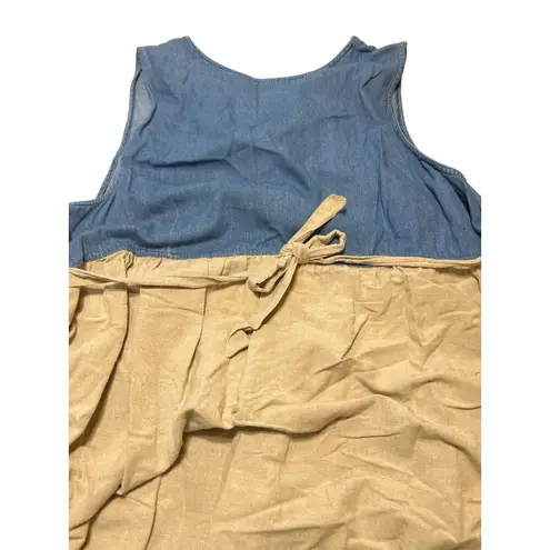 lemon grass Vintage Sleeveless Denim Jumper Dress Button Front Tie Back Size 2X
