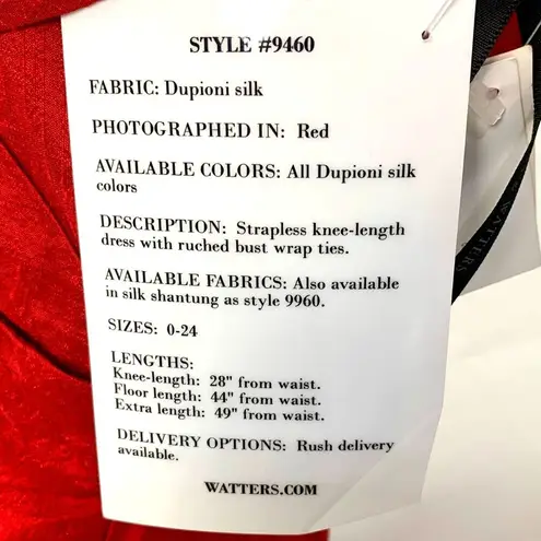 Watters & Watters Red Silk Midi Bridesmaid Dress 10 Strapless/Convertible Pleat