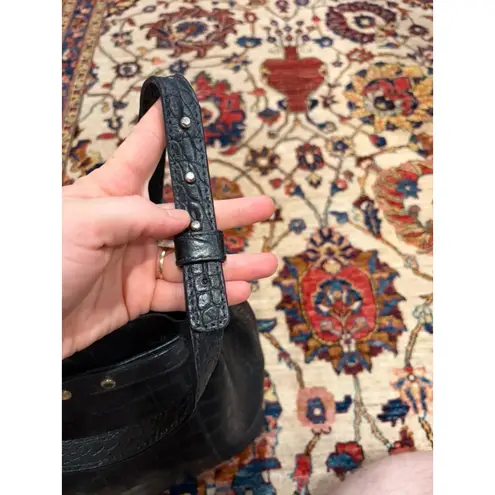 DeMellier London Black Croc Embossed Leather Bucket Bag Crossbody READ