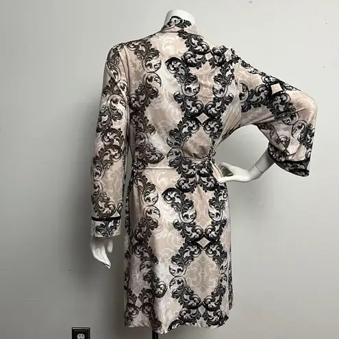 Linea Donatella Wrap Robe 3/4 Sleeve with Belt Black Pink Floral Soft Lounge OS