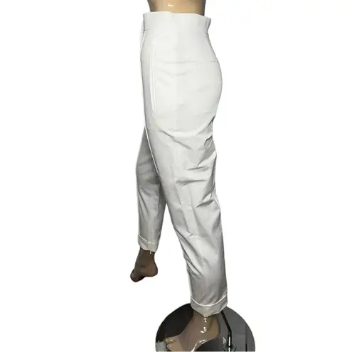 Max Mara Women’s Size 2 White Cotton Woven High Rise Trousers Cuffed Hem Pants