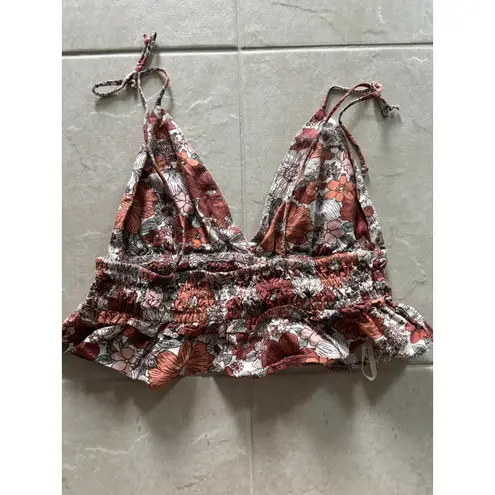 Sim & Sam Top Womens XL Pink Cropped Tie Festival Floral Boho Beachy Tropical Red