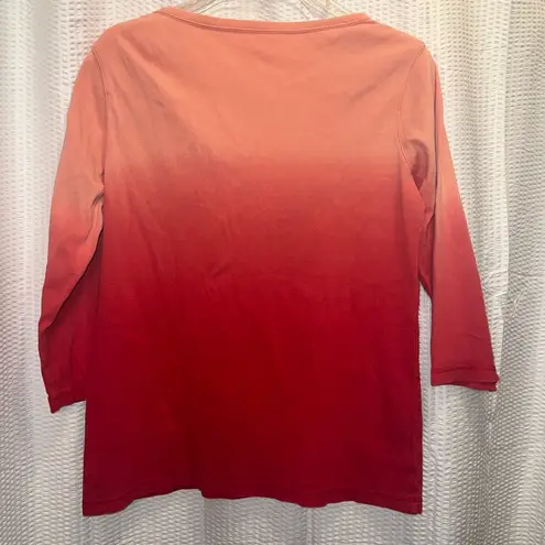 Pendleton Round Up “Let’er Buck” Rodeo Top, 3/4 Sleeve, Ombré Coral Orange, Sz M
