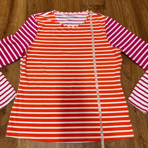 Lands'End  Women Striped Long Sleeve Rash Guard Pink Orange White Medium 10-12