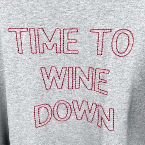 C. Wonder Time to Wine Down Embroidered Grey Pullover Sweatshirt Women's Size XL