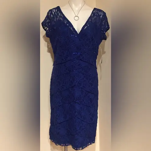 Scarlett MWT Royal BlueTiered Sequence Lace V Neck Front & Back Midi Dress Sz 14