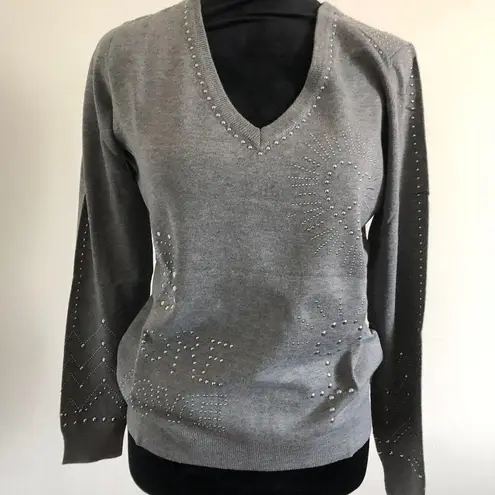 Desigual Womens Sweater S Gray Kensington V-neck Long Sleeve Knit NWT
