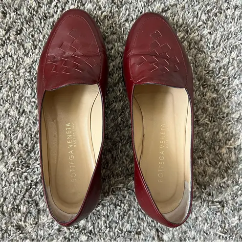 Bottega Veneta Women’s Intrecciato Braided Bordeaux Leather Loafers‎ Size 6.5