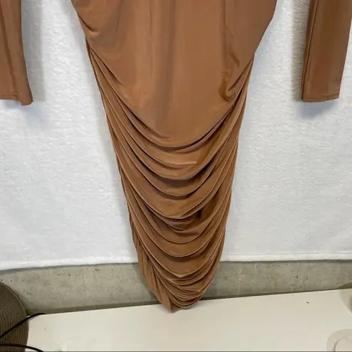 Missguided  Brown Long Sleeve Ruched Gathered Bodycon Dress Size 8