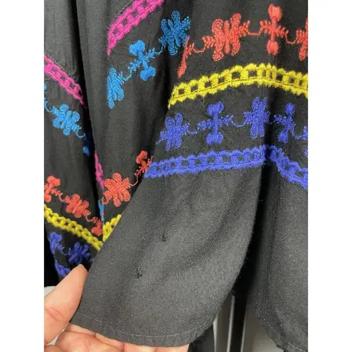 Azel Hazel Black Colorful Embroidered Handkerchief Hem Elastic Waist Skirt Sz L Size L