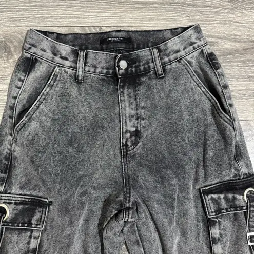 American Bazi Women Black Gray High Rise Cargo Tappered Jeans Size S