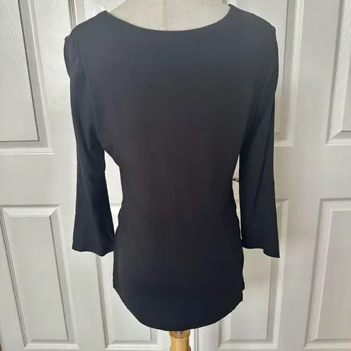 Nic+Zoe  black ruched long sleeved V neck top