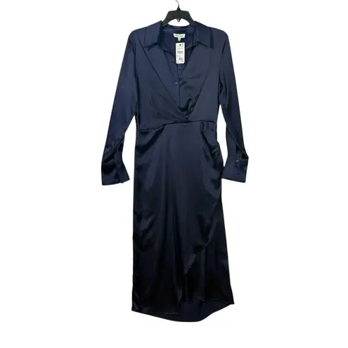 MILA MAE NWT Blue Long Sleeve Satin Shirtdress Dress L Size L