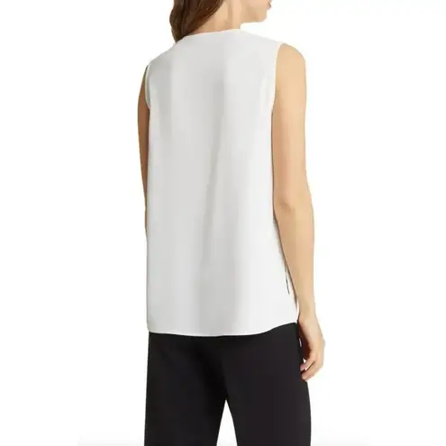 Ming Wang Crepe de Chine Tank Top V Neck Minimalist Lightweight White XS NWT