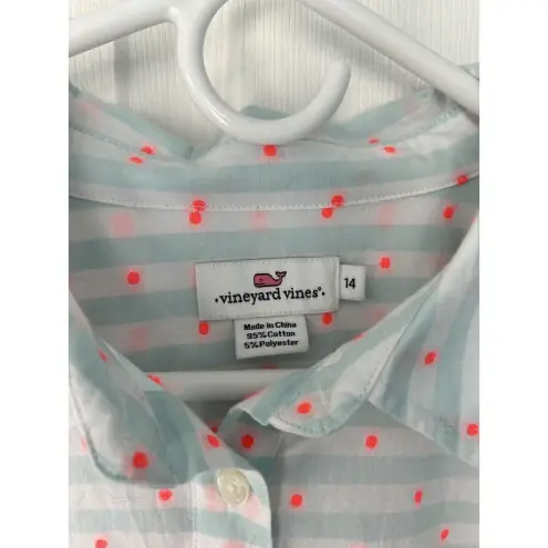Vineyard Vines  1/2 Button Up Popover Dot Cotton‎ Shirt Womens 14 Light Blue