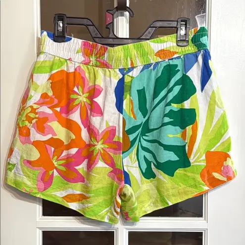 FUTURE COLLECTIVE Alani Noelle Linen Blend Stretch Waist Bold Print Shorts Small Green Size M