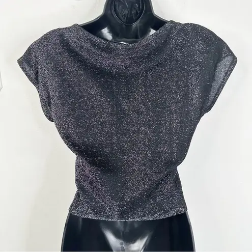 Vintage Rio Blouse Rainbow Sequin Shimmer Short Sleeve Shirt Size Small Pink