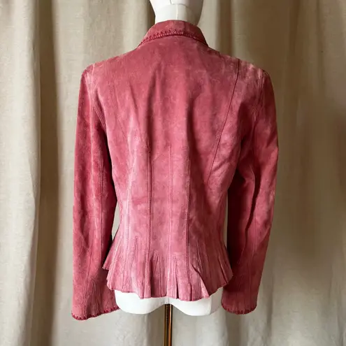 Newport News Vintage Pink Suede Peplum Jacket Whipstitch Detail 90s Feminine Fit Size 8