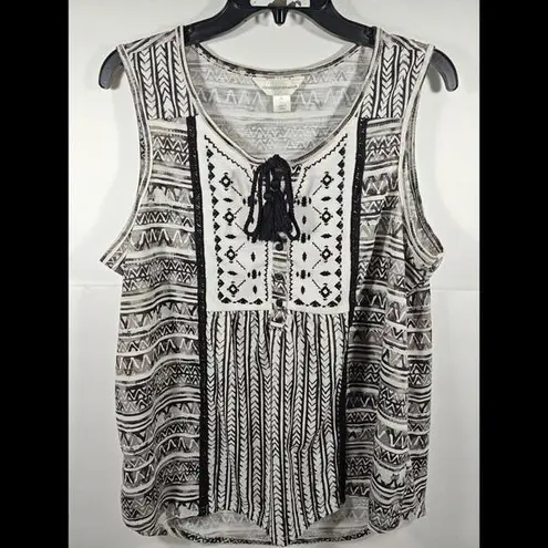 Christopher & Banks  Womens Black White Geometric Print Tank Top Size XL Tunic