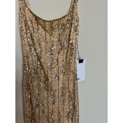 Mac Duggal 10770 Women's Gold Sequin Midi Dress Formal Size 2